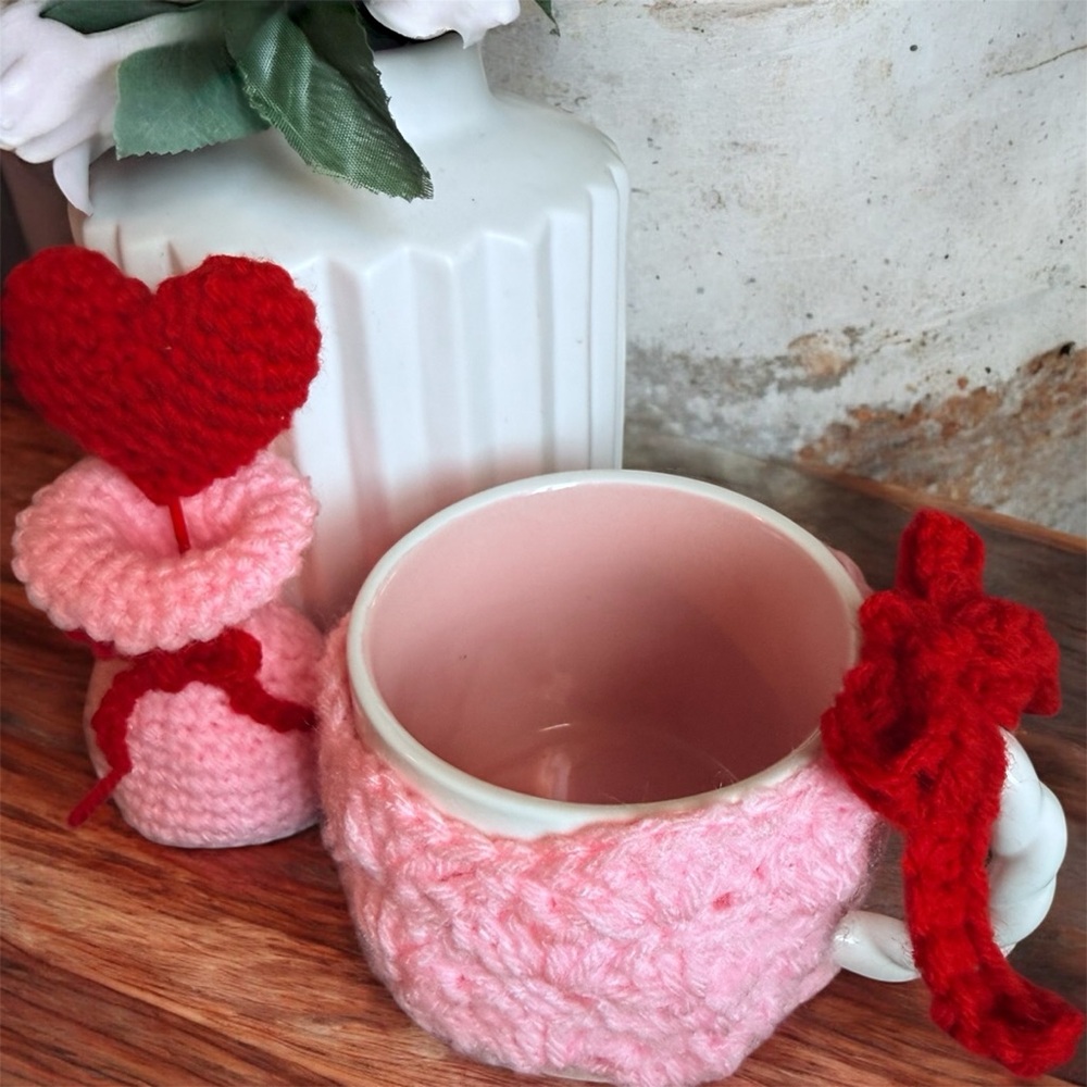 Handmade Crochet Vase w/ Heart + Cozy Mug Set | Valentine Decor | 5” - Picture 8 of 8